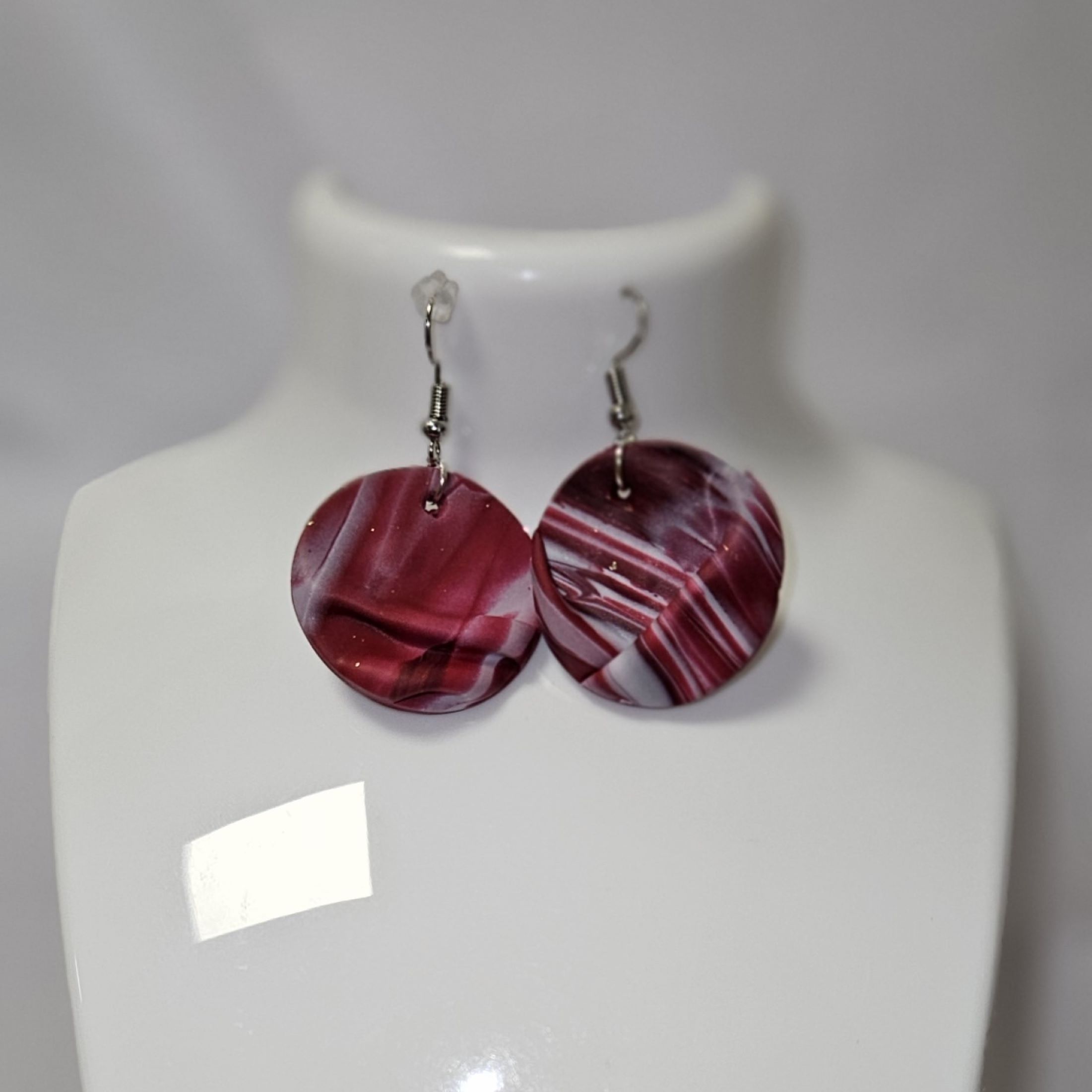 Boucles d'oreilles Red and White round Wave