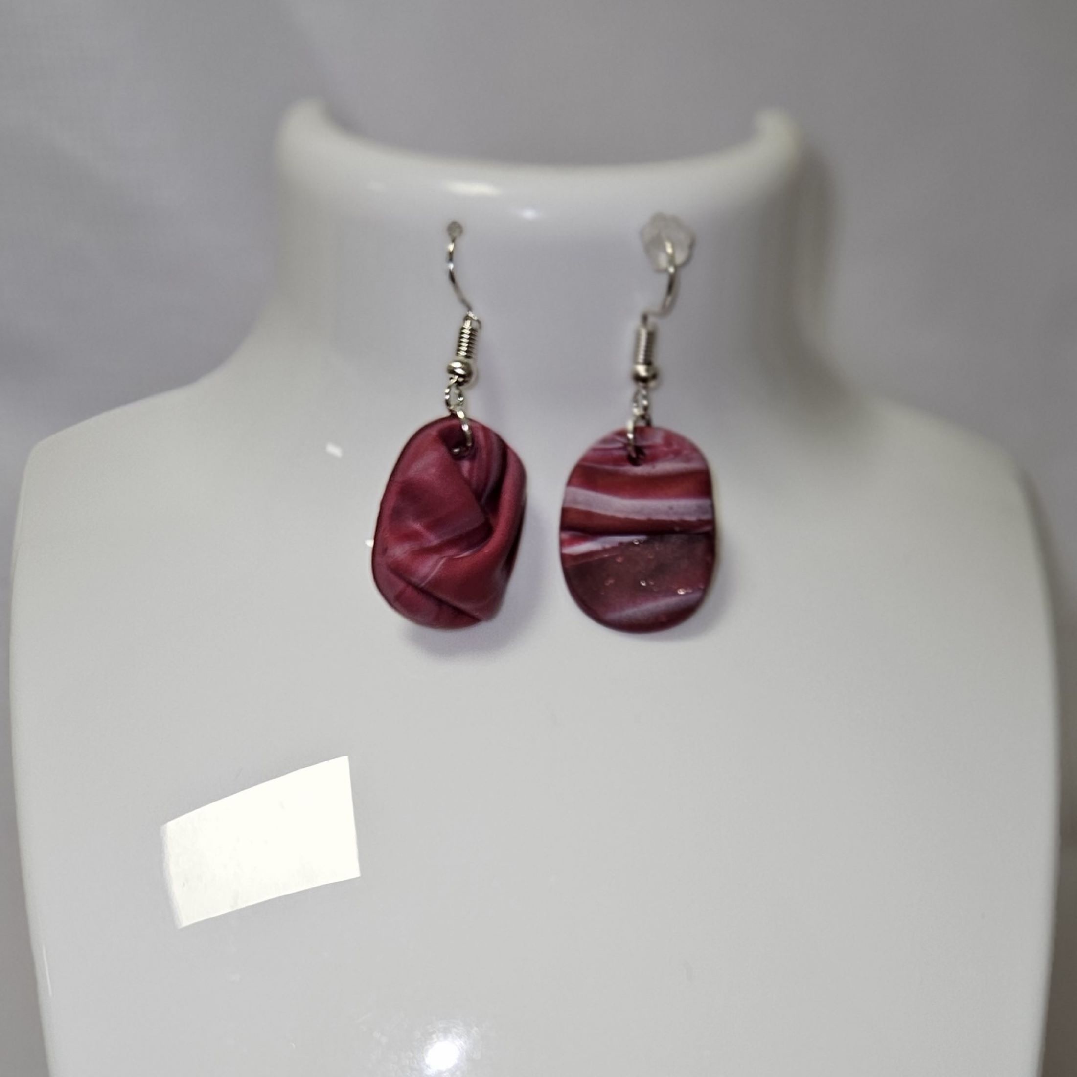 Boucles d'oreilles Red and White oval Wave