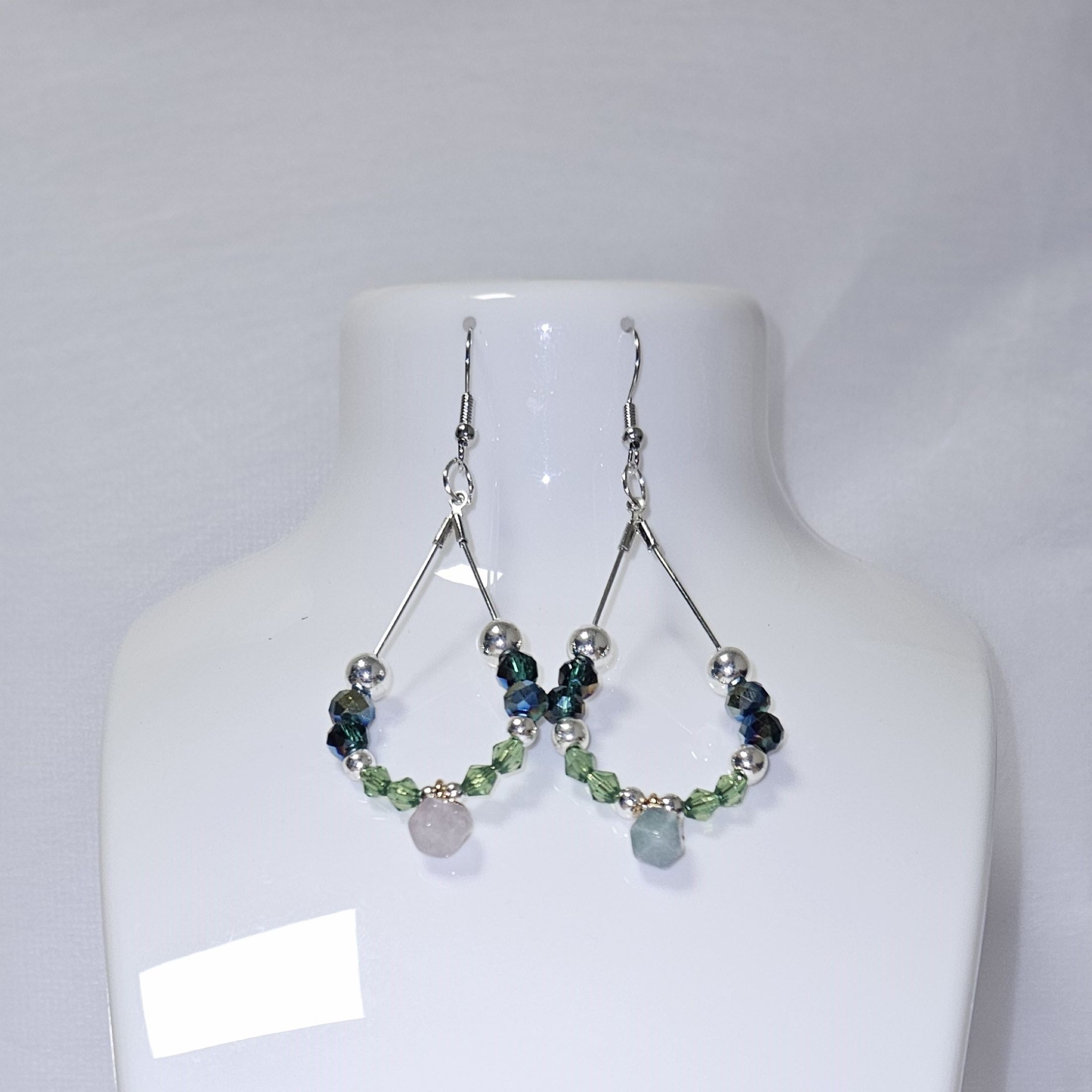 Boucles d'oreilles perles bleues vertes