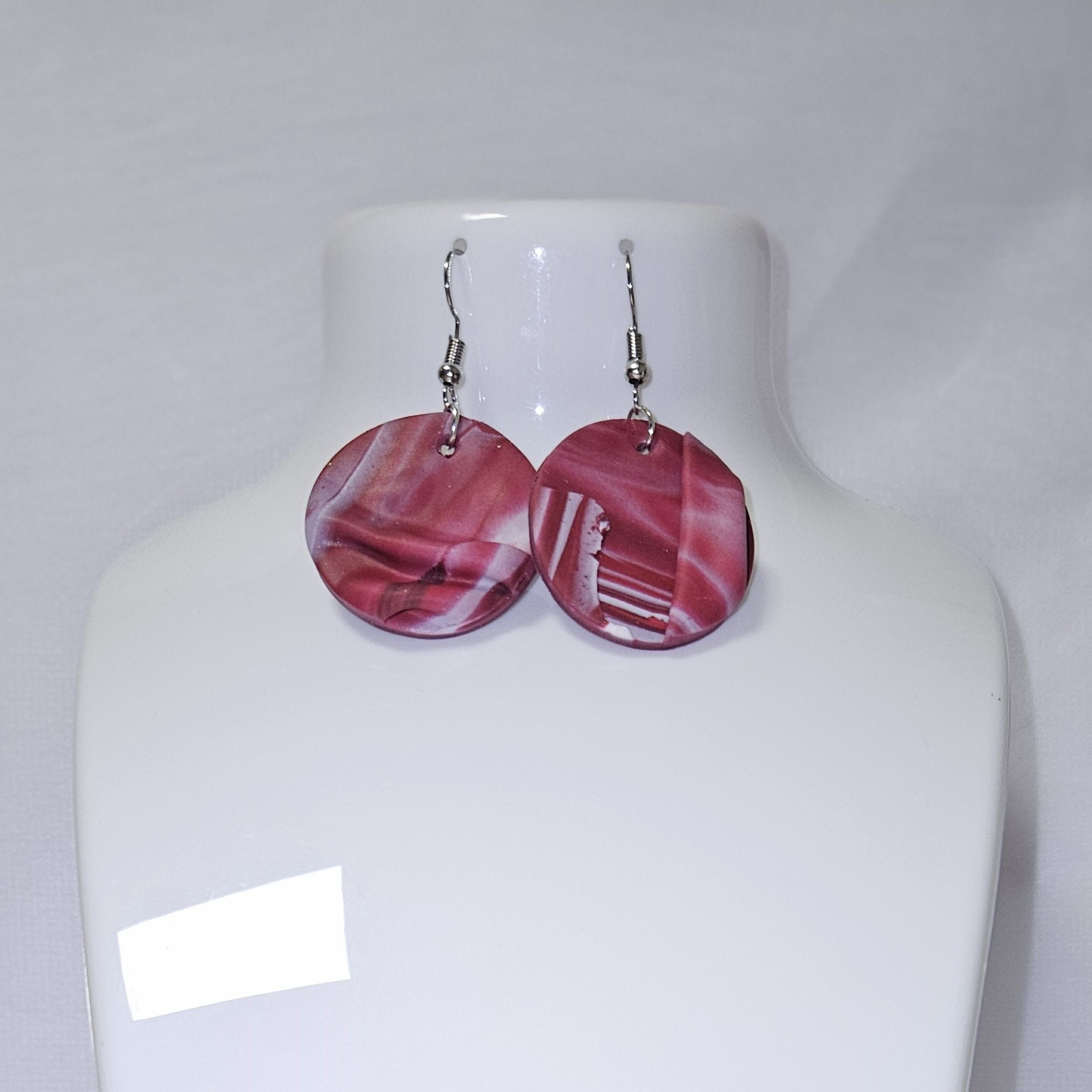 Boucles d'oreilles red and white round wave