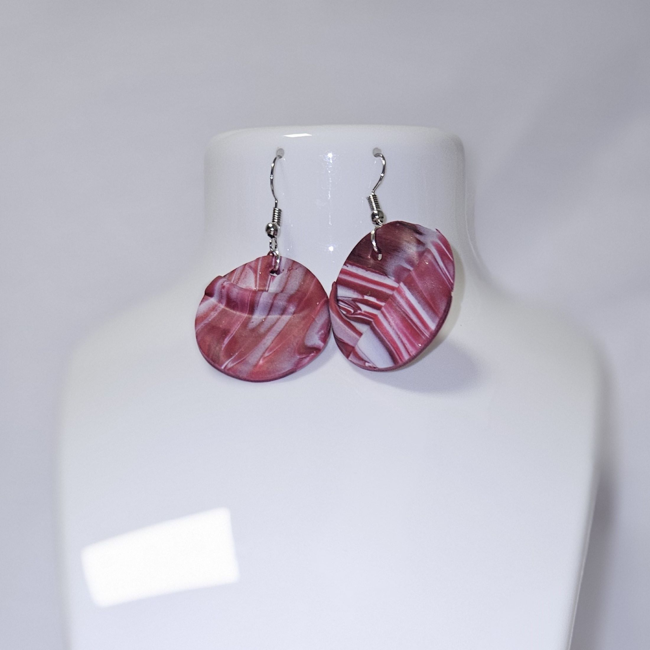 Boucles d'oreilles red and white round wave